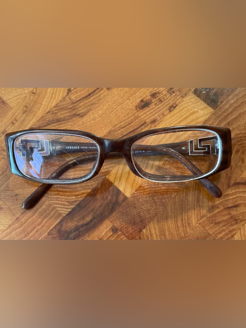 Vintage Versace Eyeglasses Frames. Mod3076B Brown Tortoise Plastic Rectangular